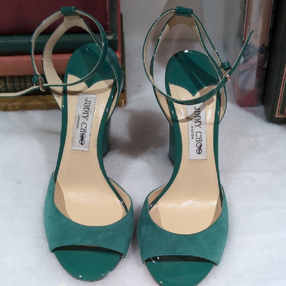 Jimmy Choo Teal Miranda 85 Ankle Strap Heels